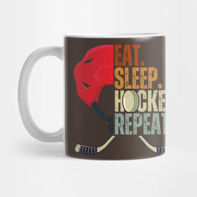 Eat Sleep Hockey Repeat Kids Adult Ice Hockey Retro Vintage by Just Me Store